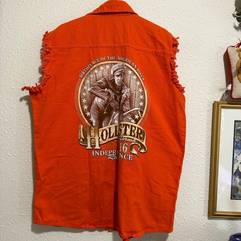 Biker Clothing Company Vest Mens XL Orange Sleeveless Motorcycle Frayed Holister